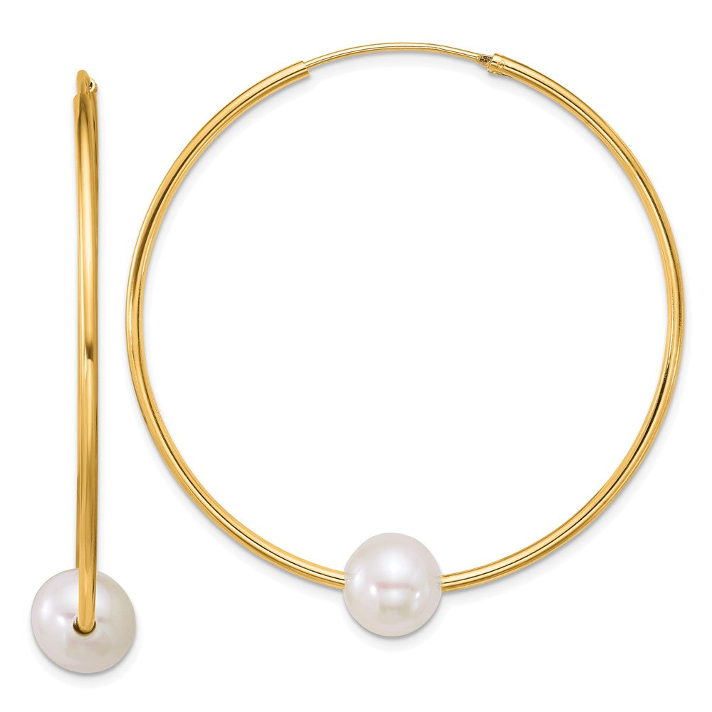 Sterling Silver Gold-plated 8-9mm FWC Pearl Hoop Earrings