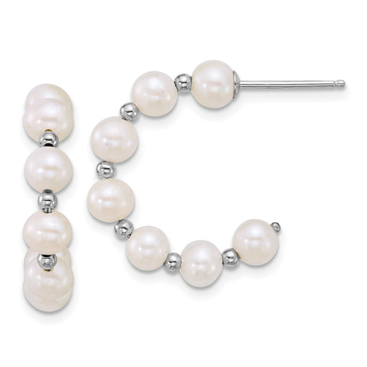 Sterling Silver Rhodium-plated White FWC Pearl Post Hoop Earrings