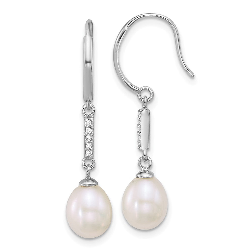 Sterling Silver Rh-plated 6-8mm Teardrop White FWC and CZ Earrings