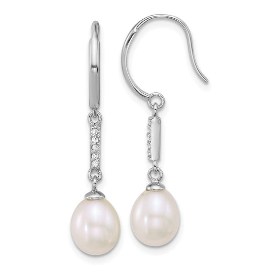 Sterling Silver Rh-plated 6-8mm Teardrop White FWC and CZ Earrings