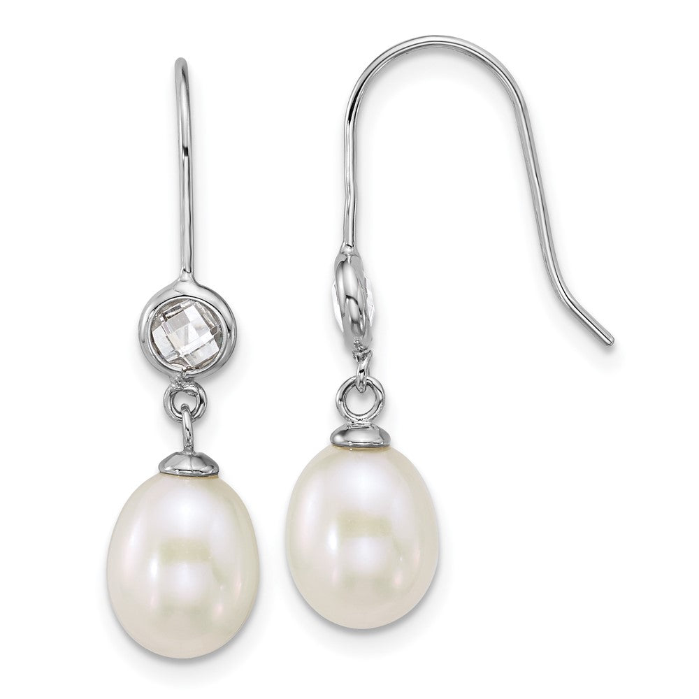 Sterling Silver Rh-plated 6-7mm Wht Rice FWC Pearl/Glass Earrings