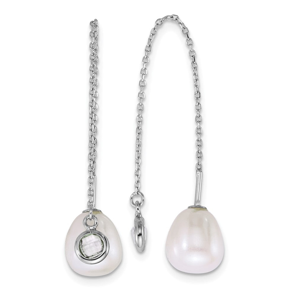 Sterling Silver Rh-plated Teardrop FWC Pearl/Glass Threader Earrings
