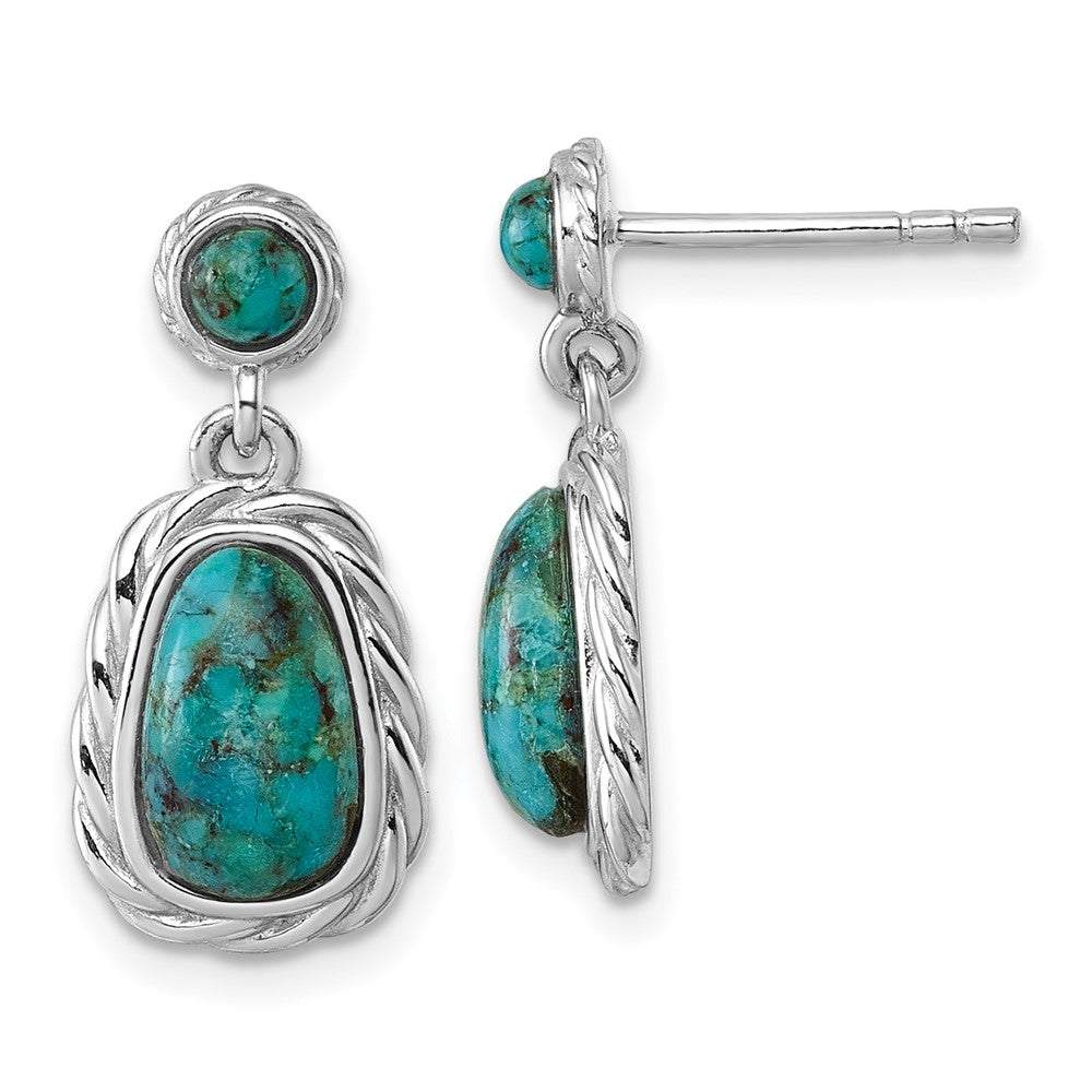 Sterling Silver Polished RH-plated Compressed Turquoise Post Earrings