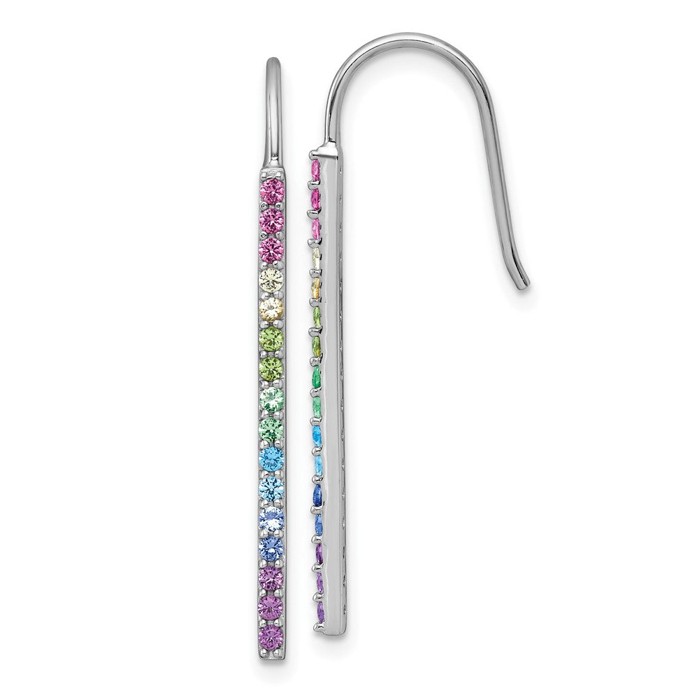 Sterling Silver RH-pl Multi Color Nano Crystals Bar Shepherd Hook Earrings