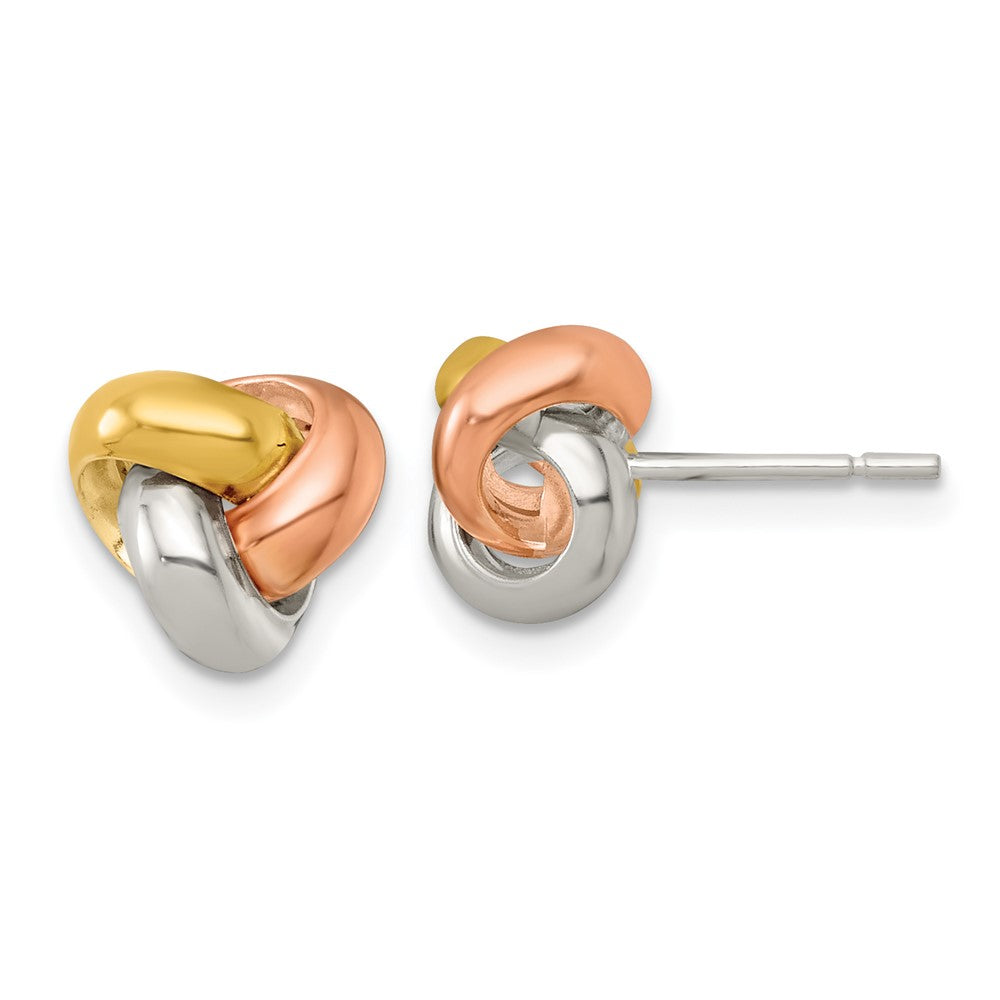 Sterling Silver Rose and Gold-tone Polished Love Knot Post Earrings
