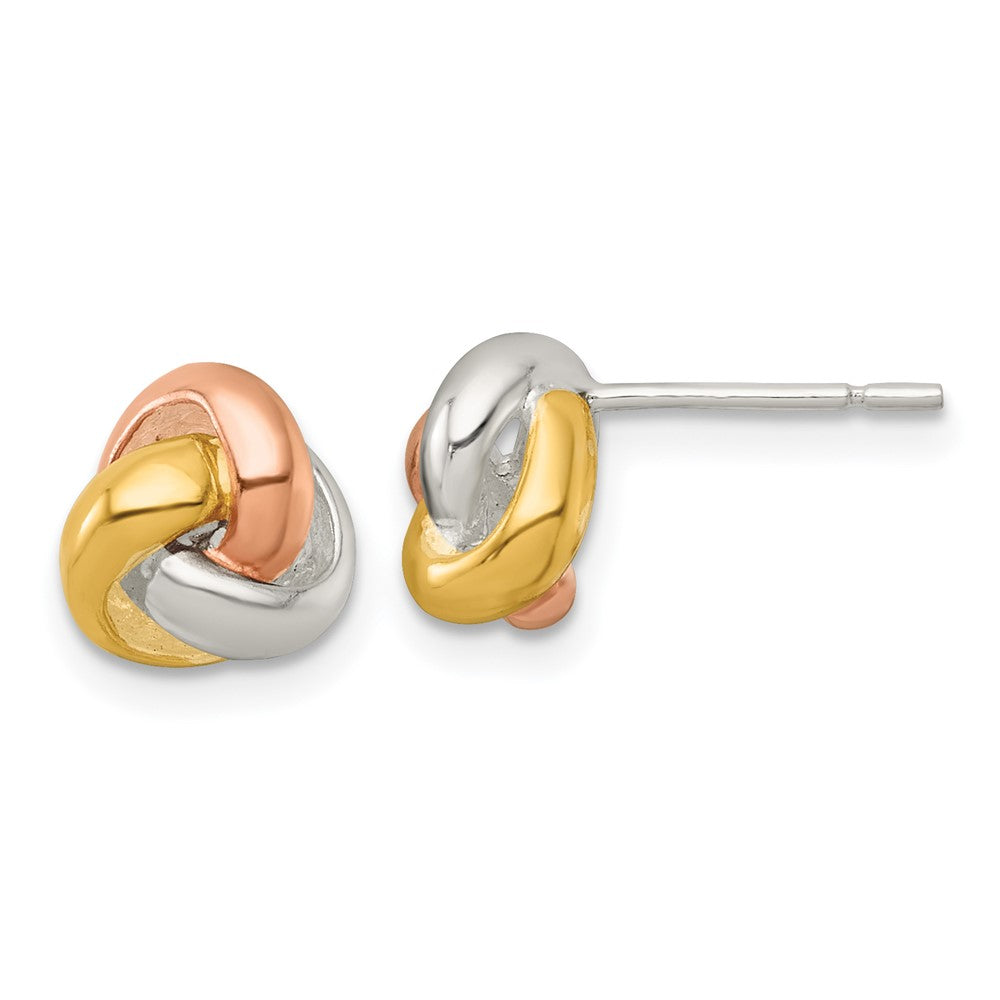 Sterling Silver Rose and Gold-tone Polished Love Knot Post Earrings