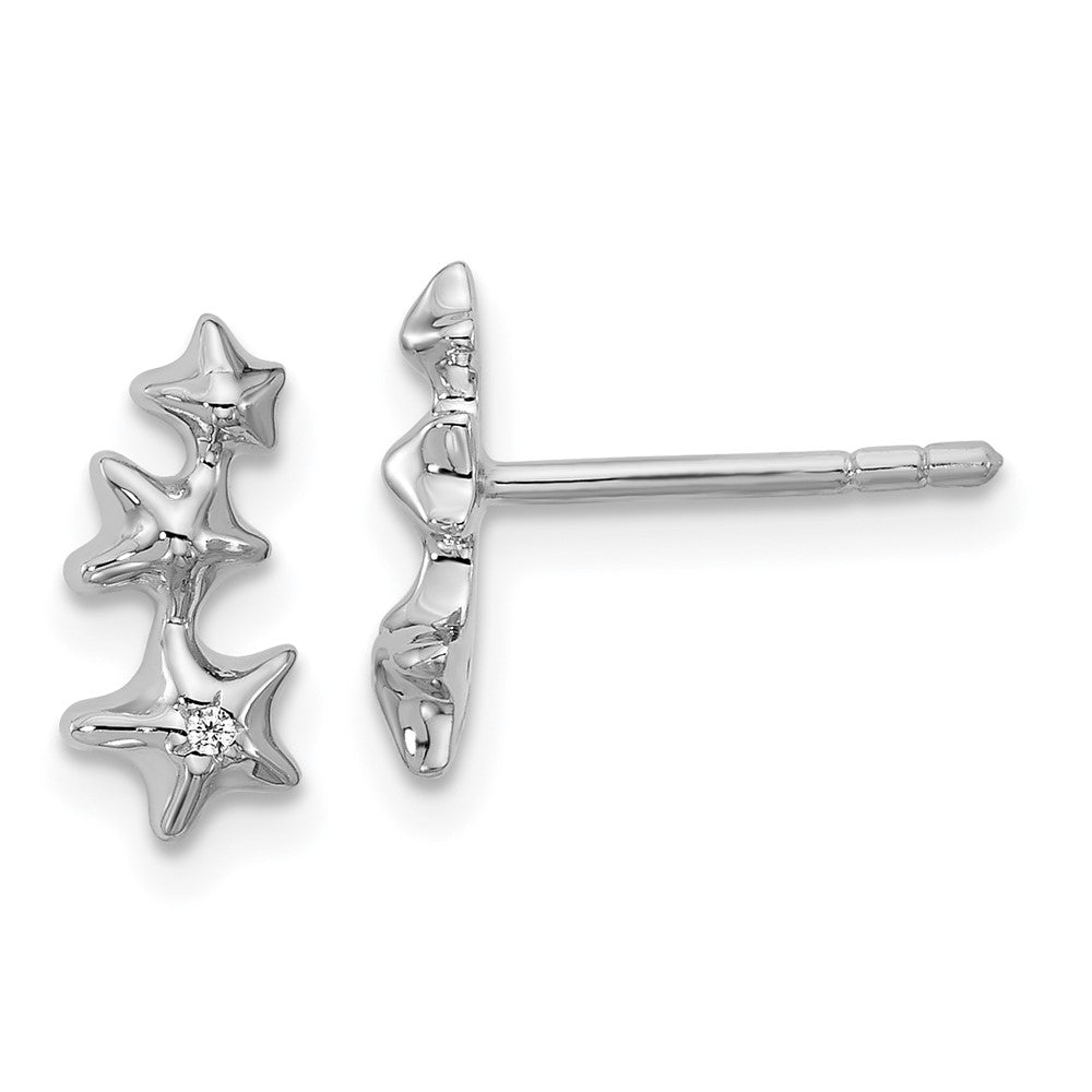 Sterling Silver Rhodium-plated CZ Polished 3 Stars Post Earrings