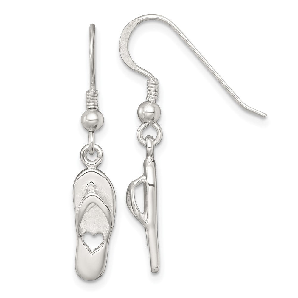 Sterling Silver Polished Heart Flip Flop Dangle Earrings