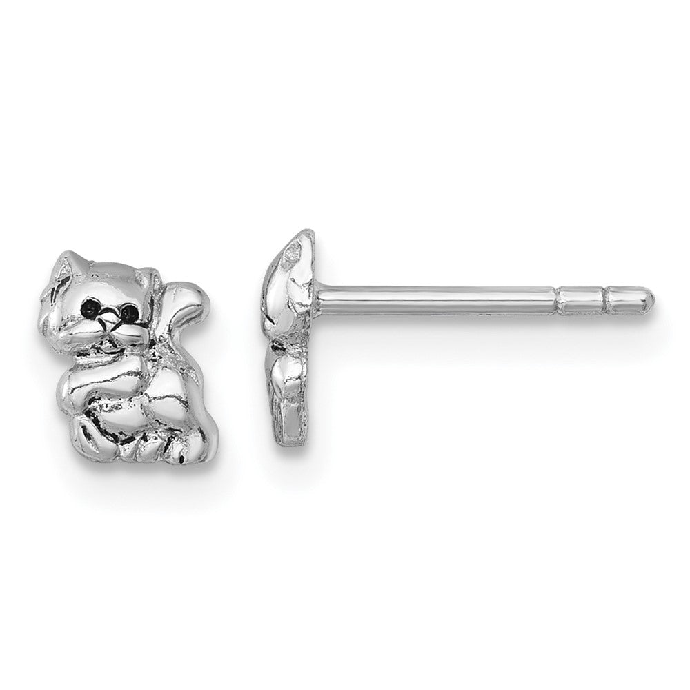 Sterling Silver Rhodium-plated Polished Enamel Cat Kitten Post Earrings
