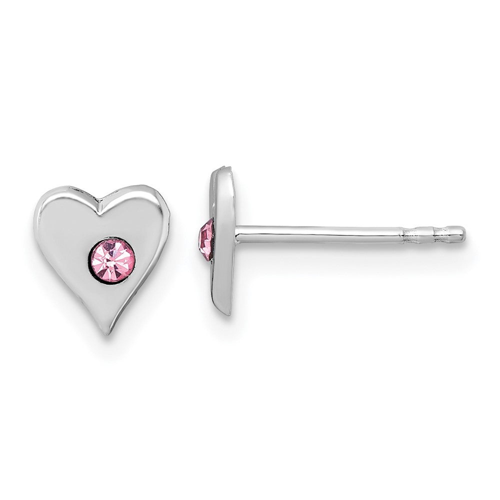 Sterling Silver Madi K RH-plated Pink Crystal Heart Children's Post Earring