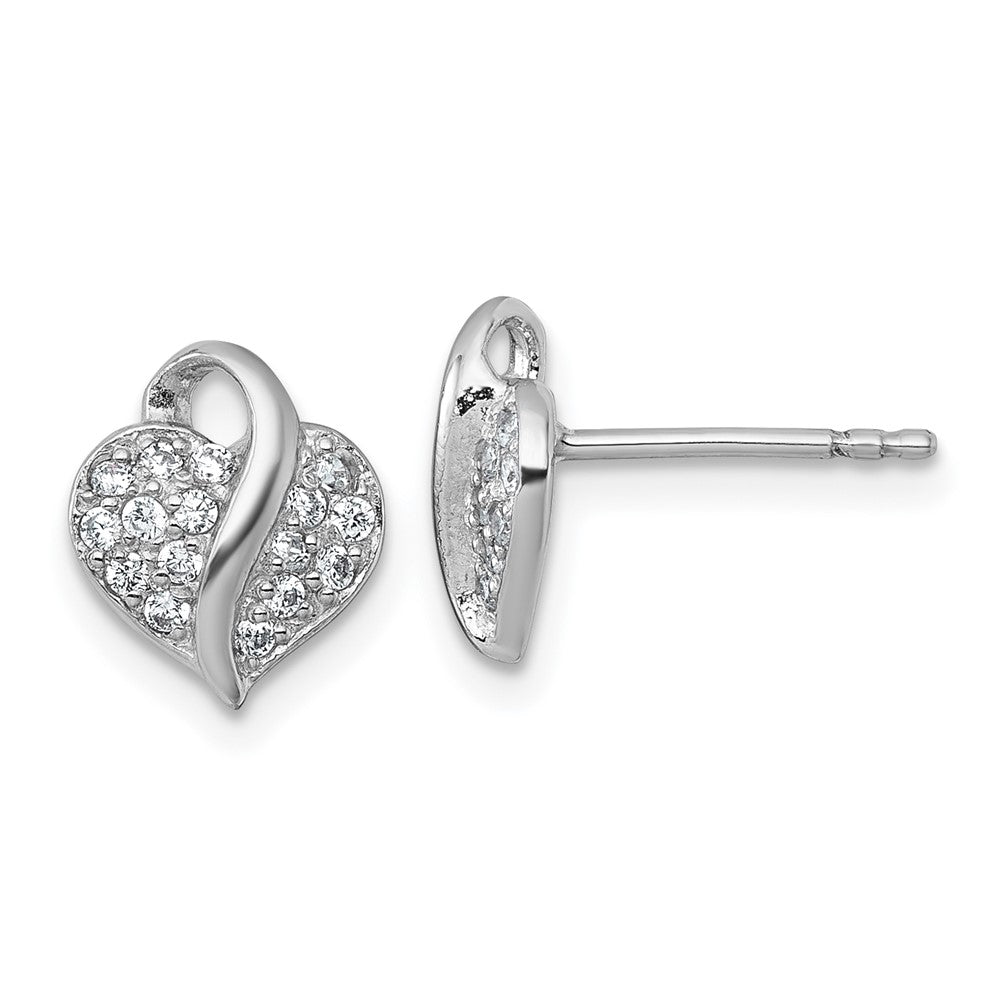 Sterling Silver Rhodium-plated Polished CZ Heart Children's Post Earrings
