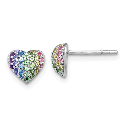 Sterling Silver RH-pl Color Nano Crystals Heart Children's Post Earrings