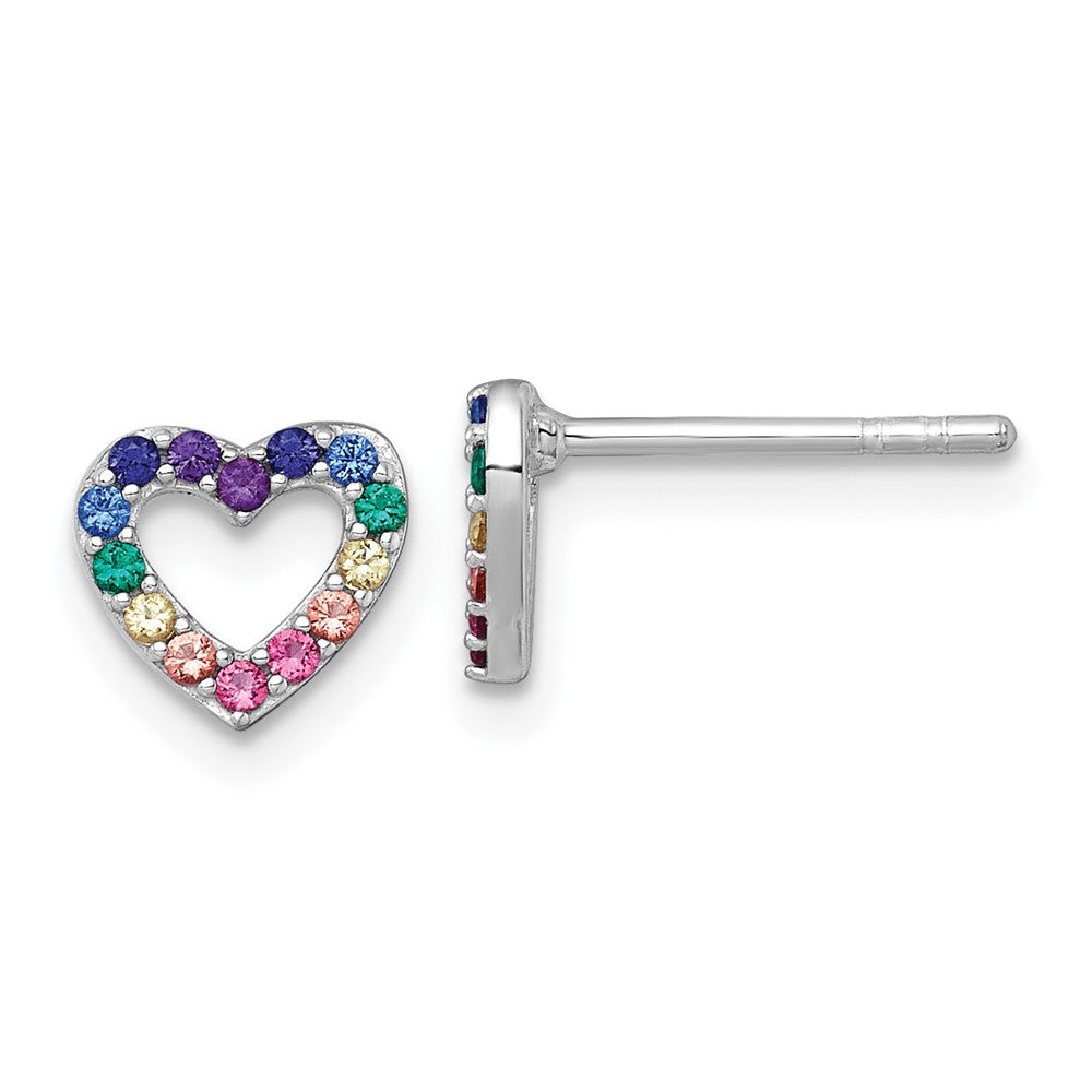 Sterling Silver RH-pl Color Nano Crystals Heart Children's Post Earrings