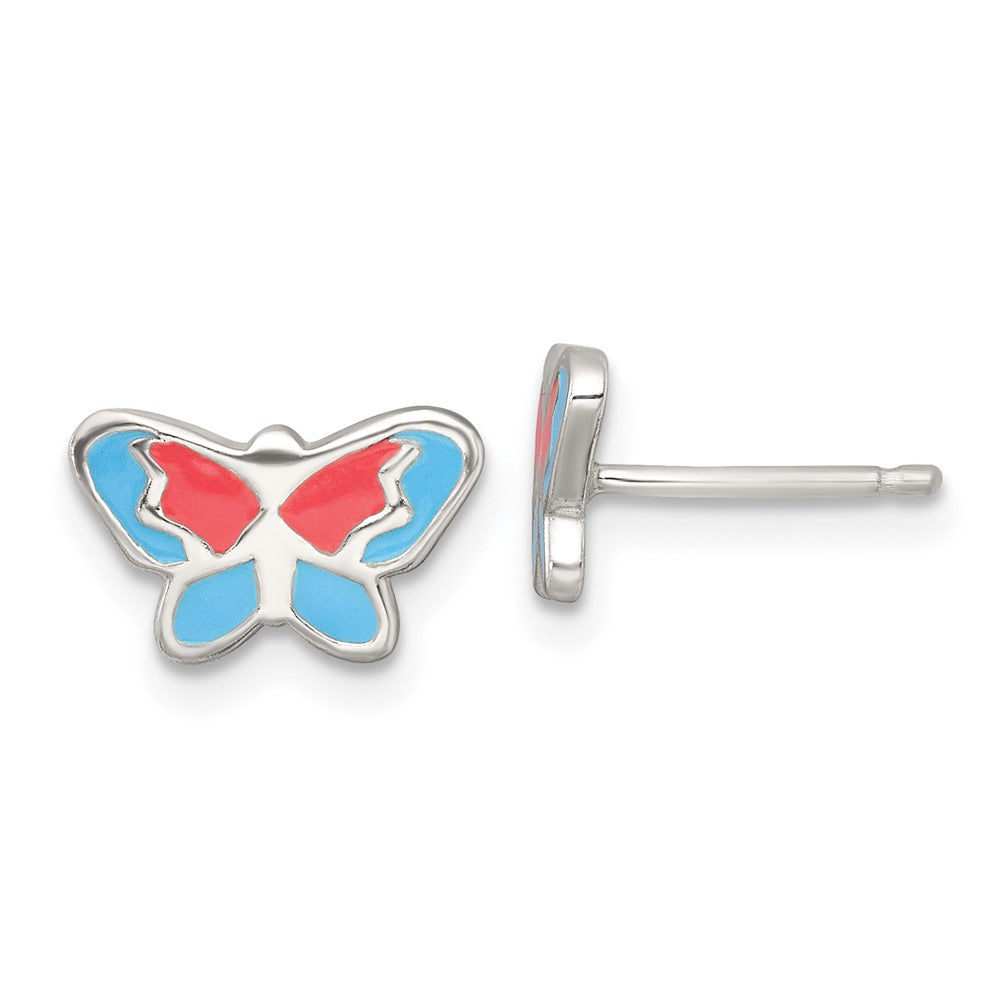 Sterling Silver Polished Enameled Butterfly Children's Post Earrings