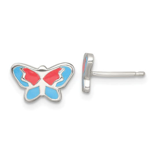 Sterling Silver Polished Enameled Butterfly Children's Post Earrings