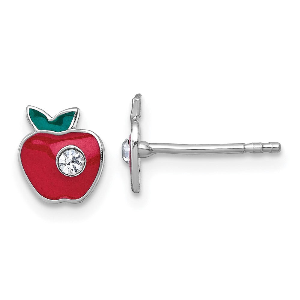 SS Madi K RH-plated Crystal Enamel Red Apple Children's Post Earrings
