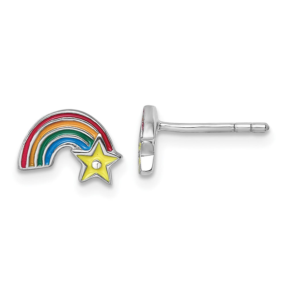 Sterling Silver Rh-plated Children's Enamel Rainbow with Star Post Earrings