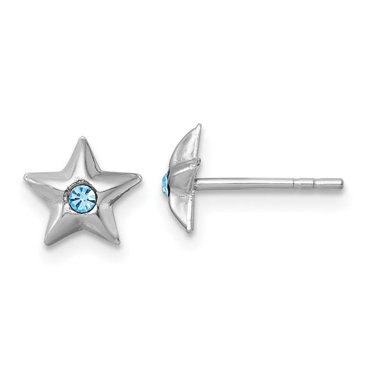 SS Madi K RH-plated Polished Blue Crystal Star Children's Post Earrings