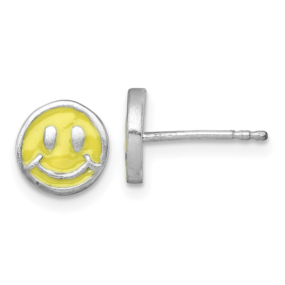 SS Madi K RH-plated Enamel Yellow Smiley Face Children's Post Earrings