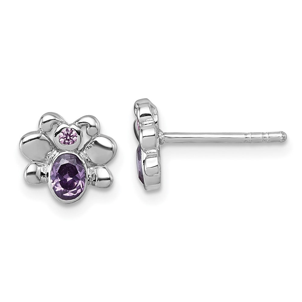 Sterling Silver Rhodium-plated Children's CZ Butterfly Post Earrings