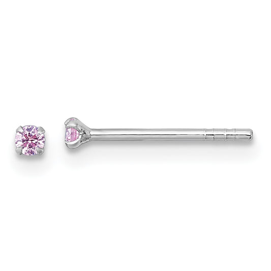 Sterling Silver Madi K RH-plated Pink 2mm CZ Children's Stud Post Earrings