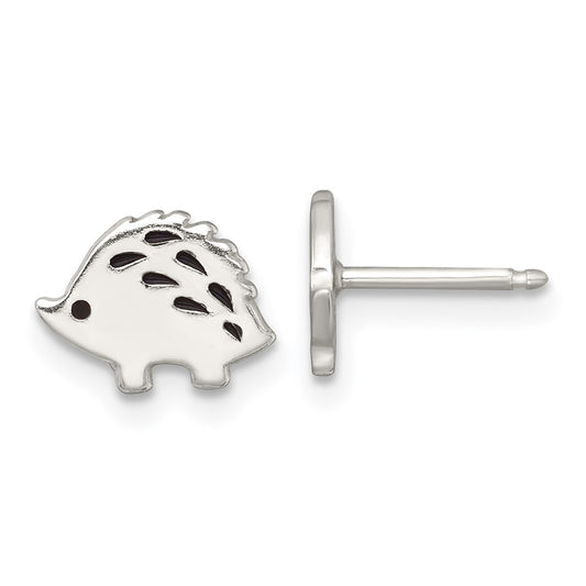 Sterling Silver Polished Enameled Porcupine Children's Post Earrings