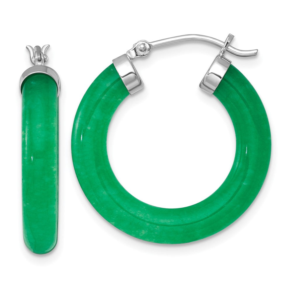 Sterling Silver RH-plated 4.3mm Dyed Jade Quartz Round Hoop Earrings