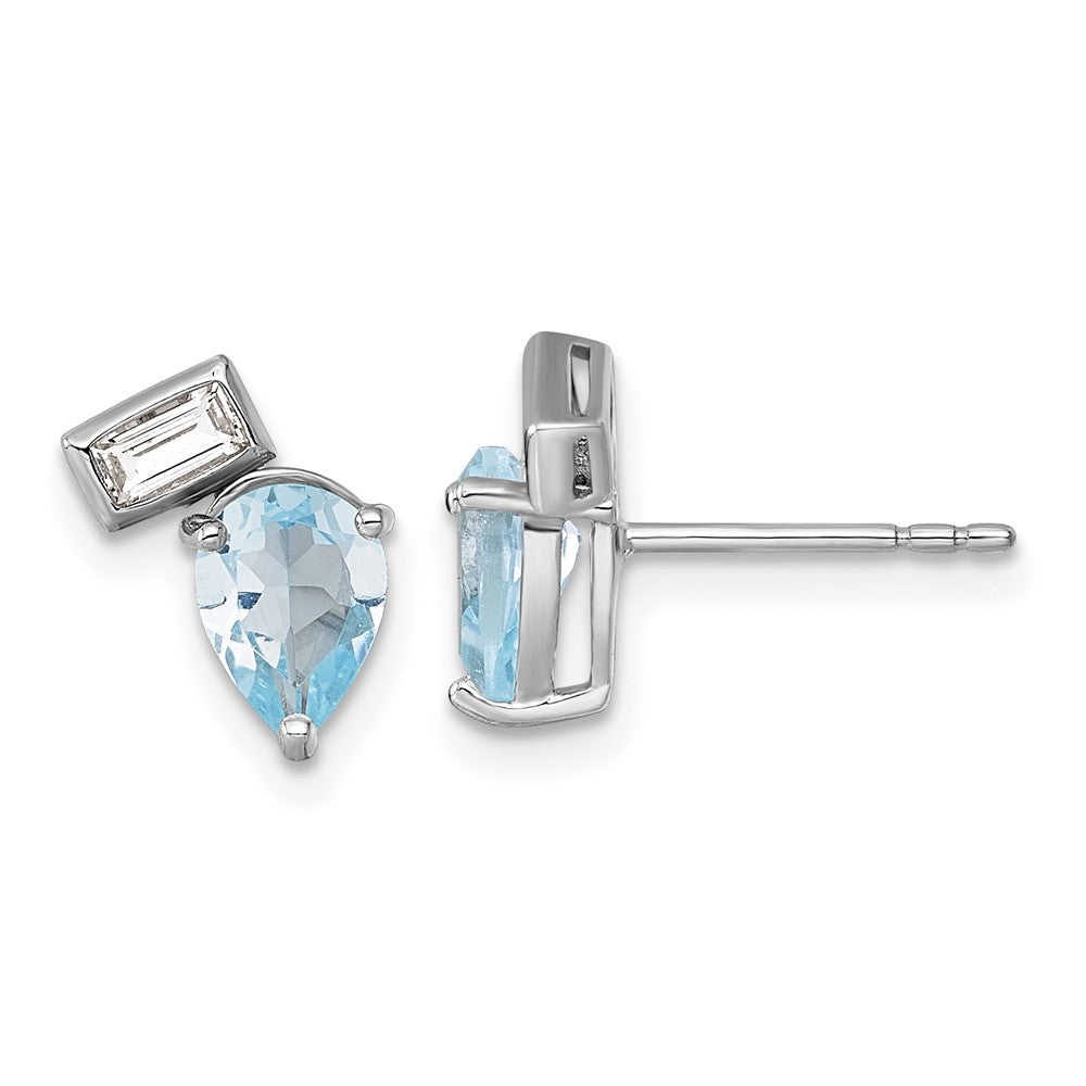 SS RH-plated Pear and Rectangle Shape BT and White Topaz Post Earrings