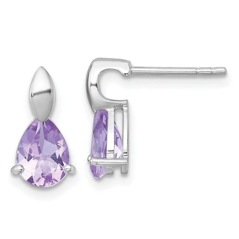 SS RH-plated Polished Amethyst Teardrop Post Dangle Earrings