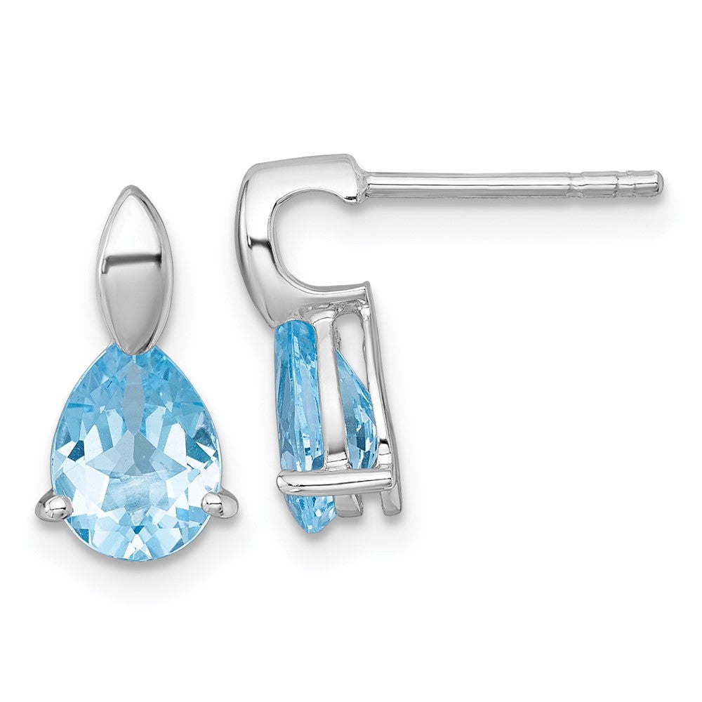 SS RH-plated Polished Blue Topaz Teardrop Post Dangle Earrings