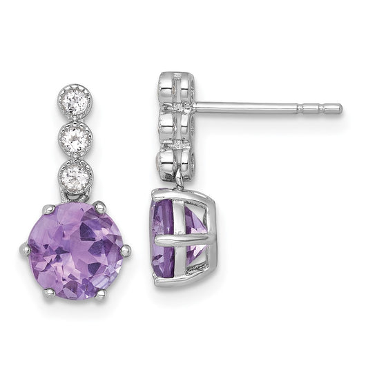 Sterling Silver RH-plated Amethyst and White Topaz Post Dangle Earrings
