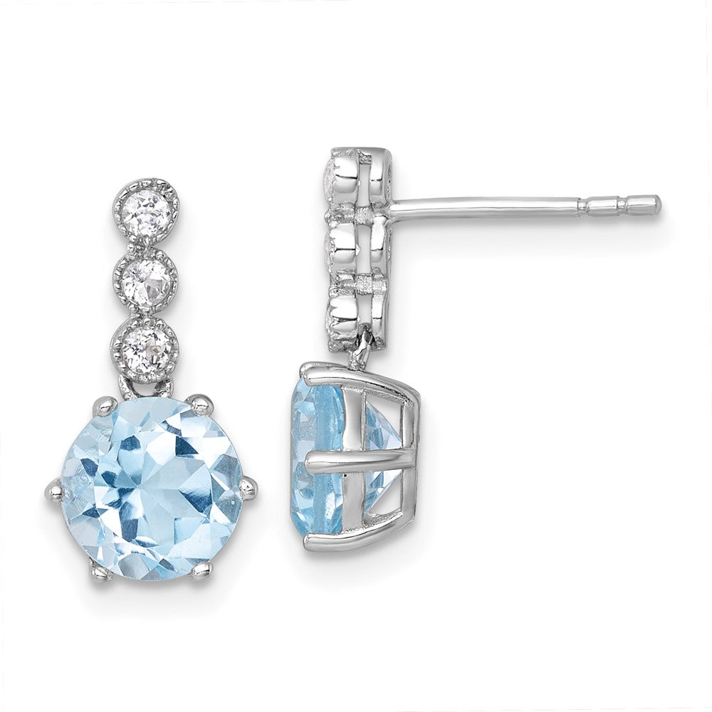 Sterling Silver RH-plated Polished BT and White Topaz Post Dangle Earrings