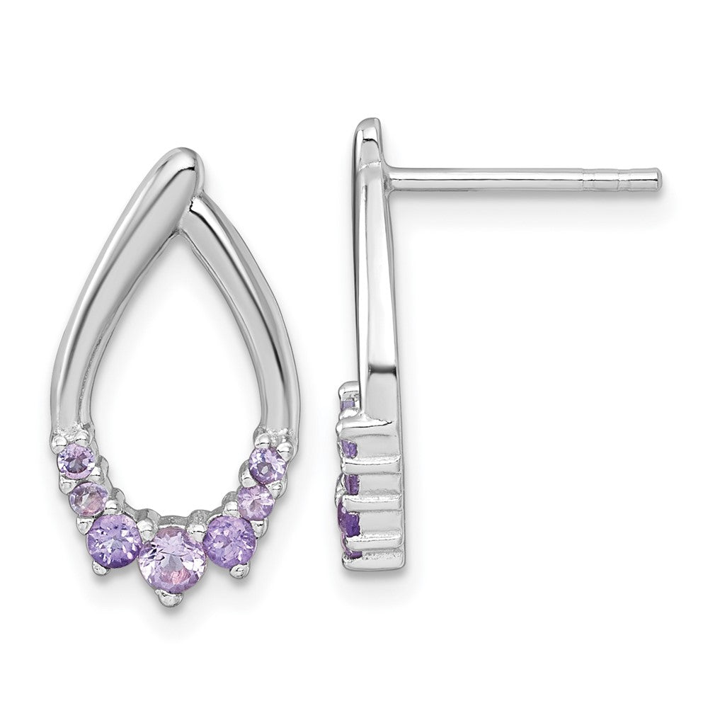 Sterling Silver RH-plated Polished Amethyst Teardrop Post Earrings
