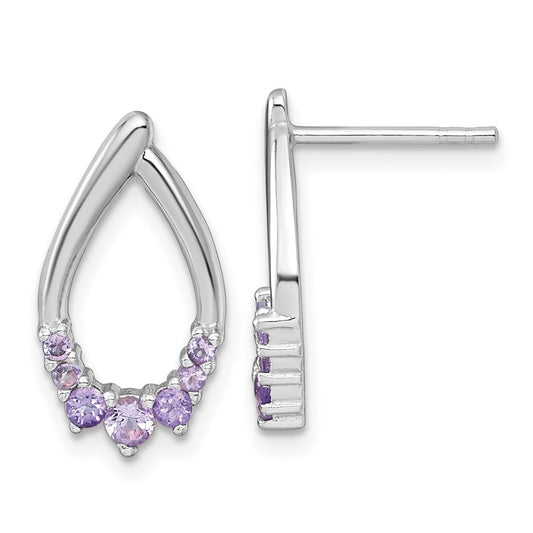 Sterling Silver RH-plated Polished Amethyst Teardrop Post Earrings