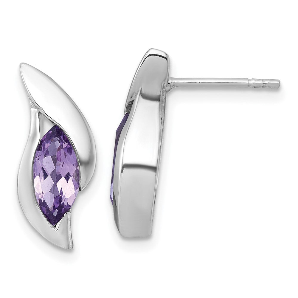 Sterling Silver Rh-plated Polished Amethyst Drop Post Earrings