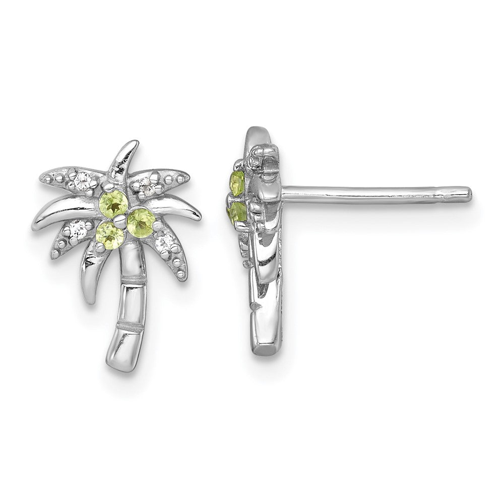 SS RH-pltd Polished & Grooved Peridot & WT Palm Tree Post Earrings
