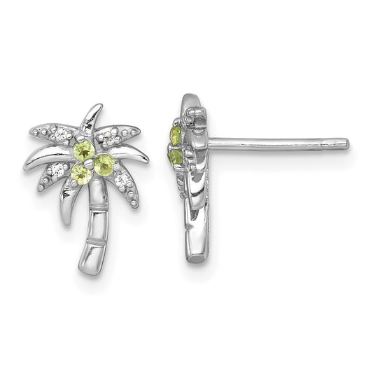 SS RH-pltd Polished & Grooved Peridot & WT Palm Tree Post Earrings