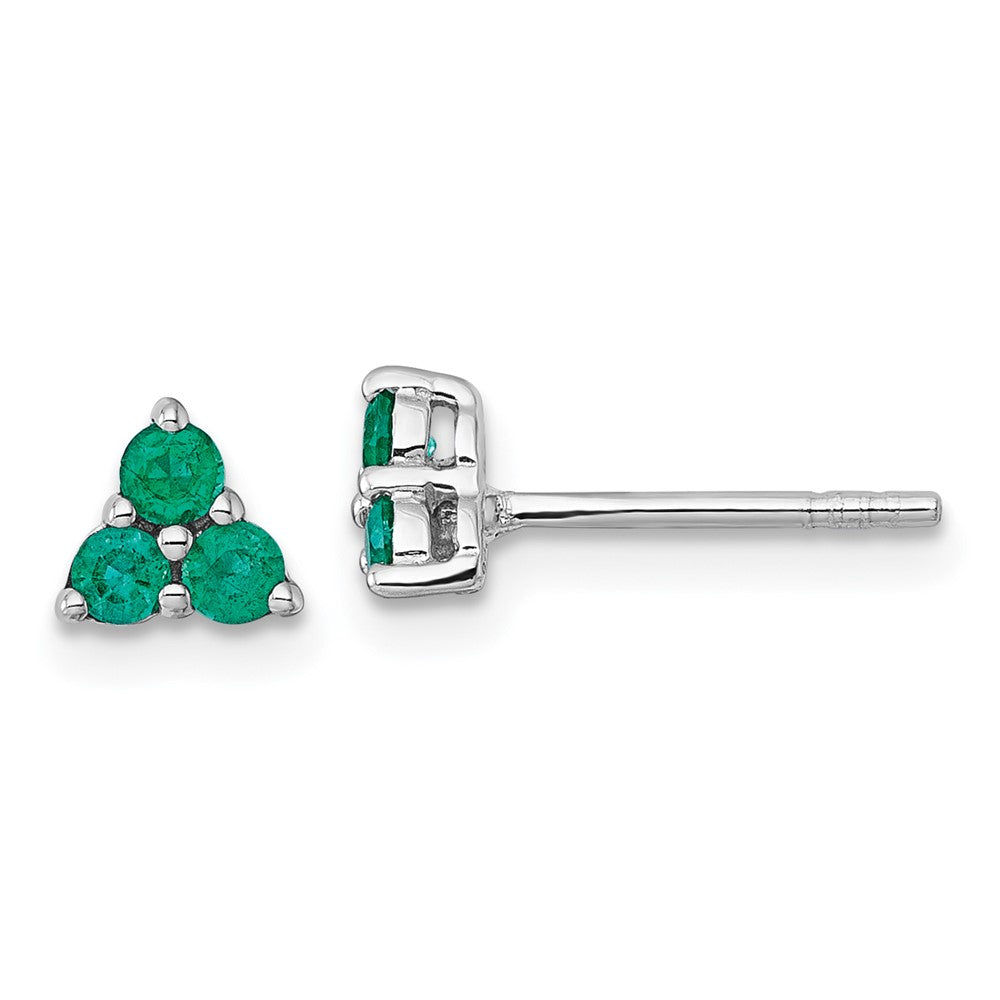 Sterling Silver Rhodium-plated Polished Emerald Post Earrings
