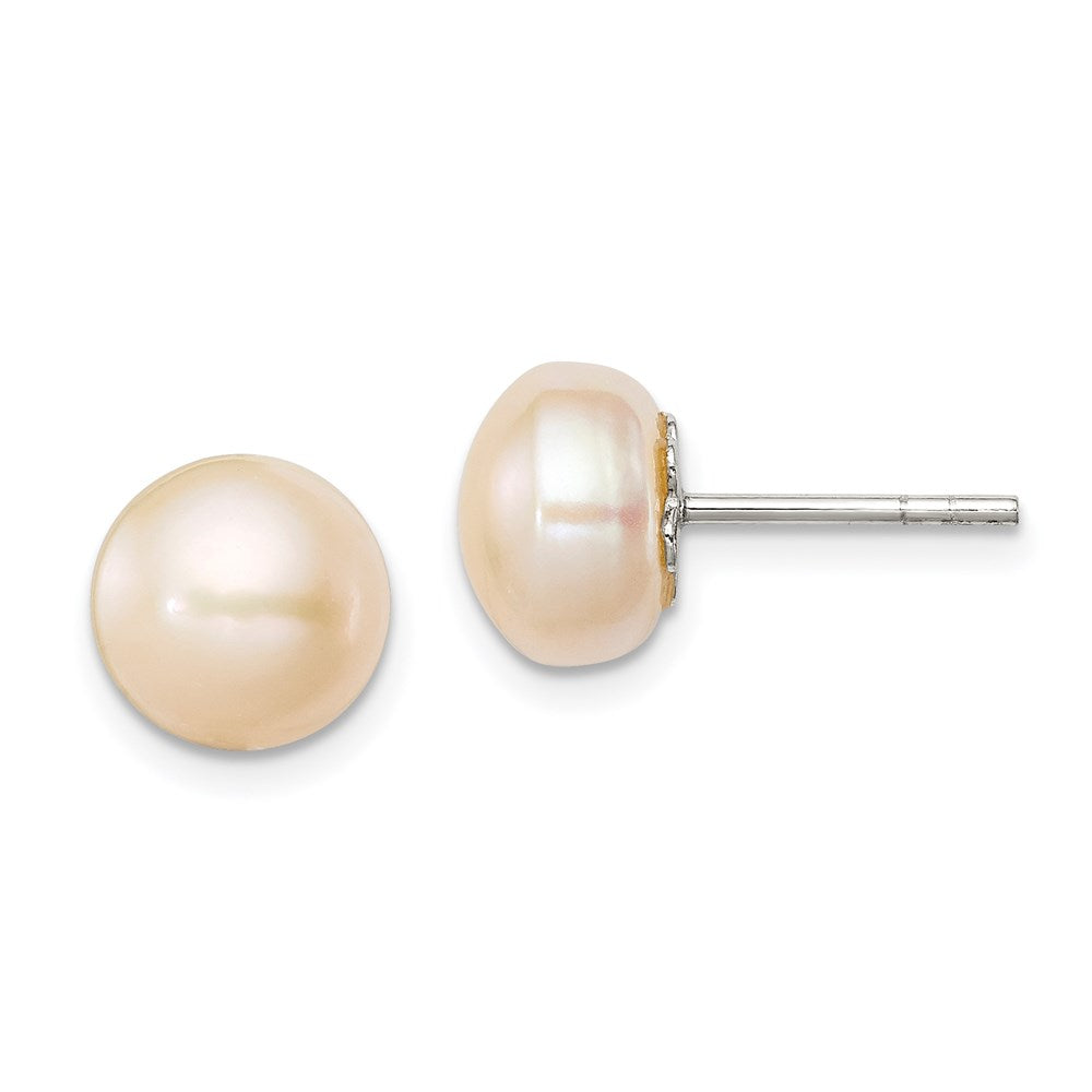Sterling Silver 9-10mm Peach FW Cultured Pearl Button Post Earrings