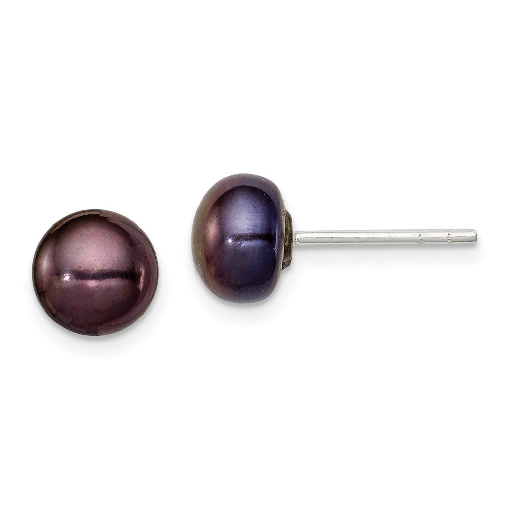 Sterling Silver 5-6mm Black FW Cultured Pearl Button Post Earrings