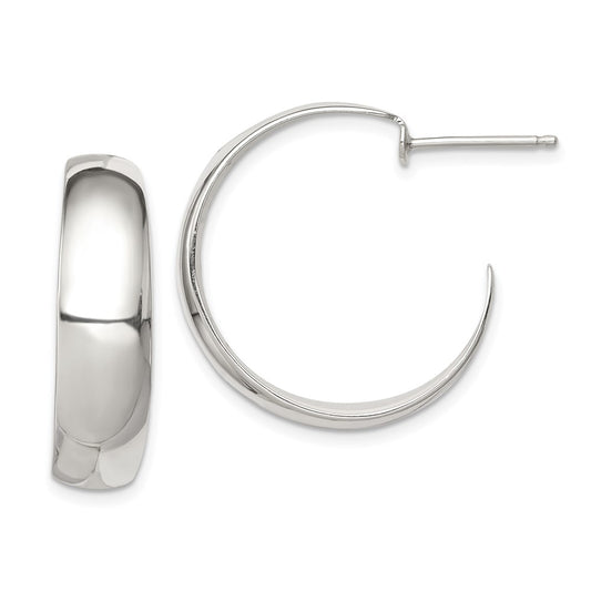 Sterling Silver Rhodium-plated Fancy J-Hoop Post Earrings
