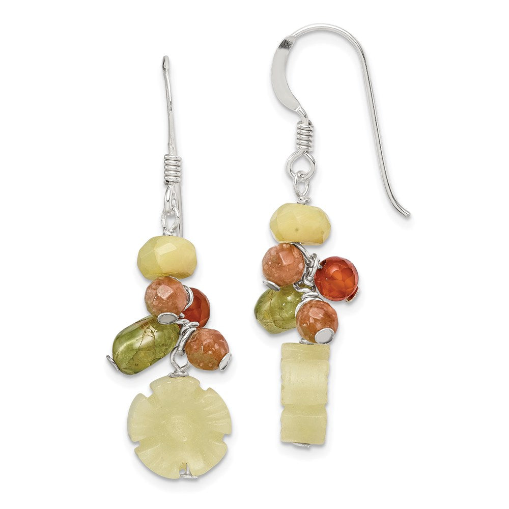 Sterling Silver Jade/Unikite/Peridot/Aventurine/Carnelian Dangle Earrings