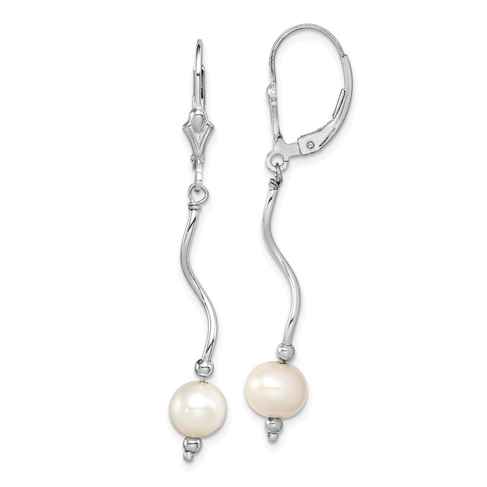 Sterling Silver Rhod-plated 6-7mm FWC Pearl Leverback Dangle Earrings