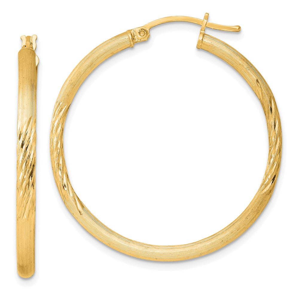 Sterling Silver Flash Gold-plated 2.5mm Polished/Satin D/C Hoop Earrings
