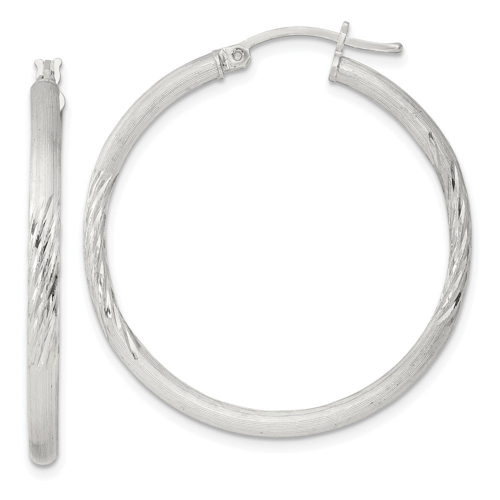 Sterling Silver 2.5mm Polished/Satin D/C Hoop Earrings