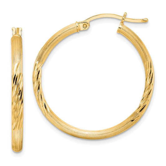 Sterling Silver Flash Gold-plated 2.5mm Polished/Satin D/C Hoop Earrings