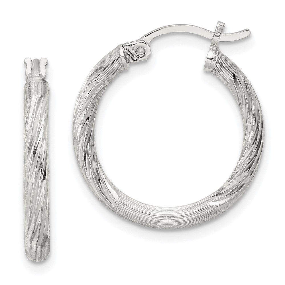 Sterling Silver 2.5mm Polished/Satin D/C Hoop Earrings