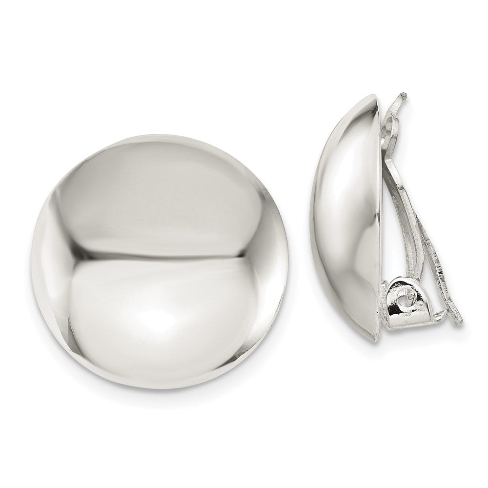 Sterling Silver Polished Non-Pierced 18mm Circle Button Earrings