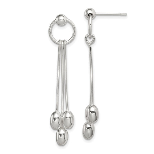 Sterling Silver Polished Multi-strand Oval Beaded Post Dangle Earrings