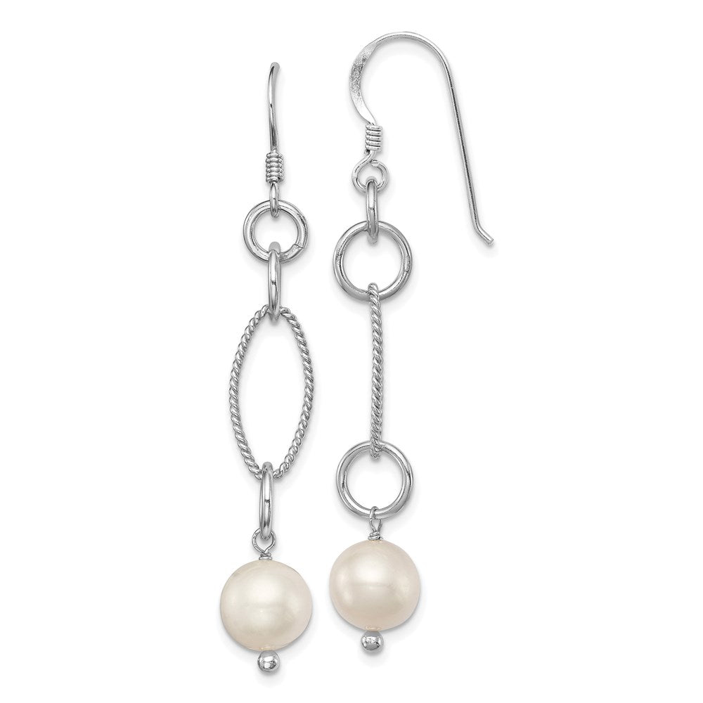Sterling Silver RH-plated Polished & Twisted FWC Pearl Dangle Earrings